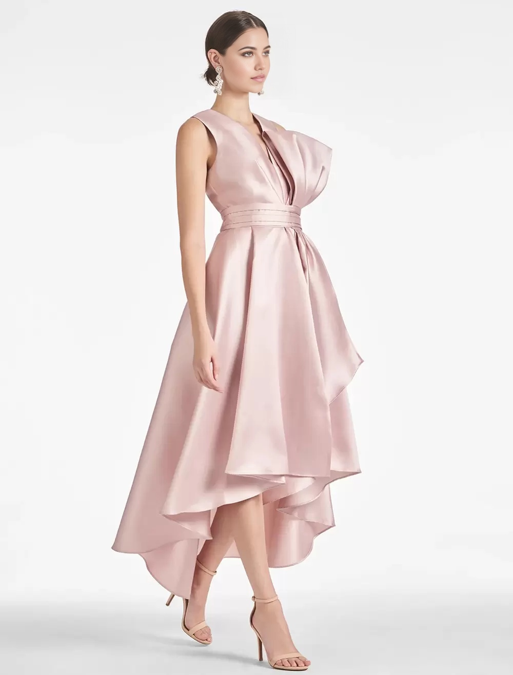 A-Line V-Neck Tea-Length Bows Satin formal dress evening gown Wedding Guest Dresses Prom Dress